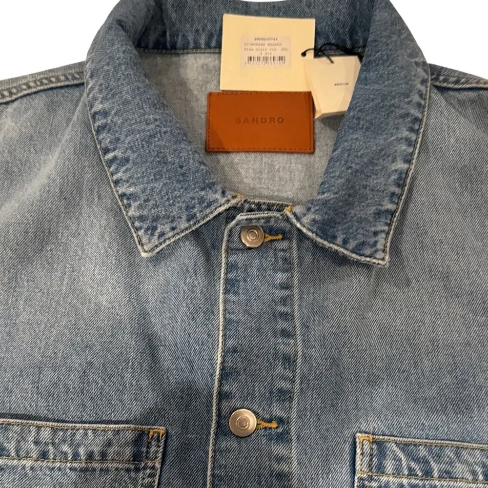 Sandro Paris Denim Worker Jacket – Light Wash Chore Jacket – NWT - Picture 6 of 12